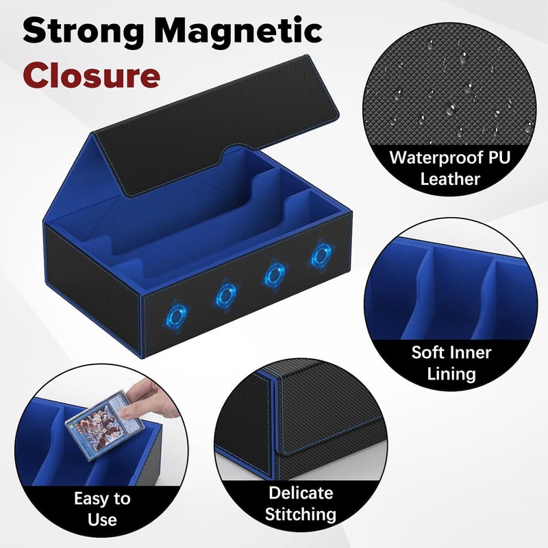 Gomyrod Card Deck Case for 1800+ Sleeved Cards, Trading Card Storage Box with 15 Dividers & 3 Stoppers, Magnetic Closure Commander Deck Box Fit for TCG/MTG/Baseball/Sport Cards, Black & Blue - Image 4